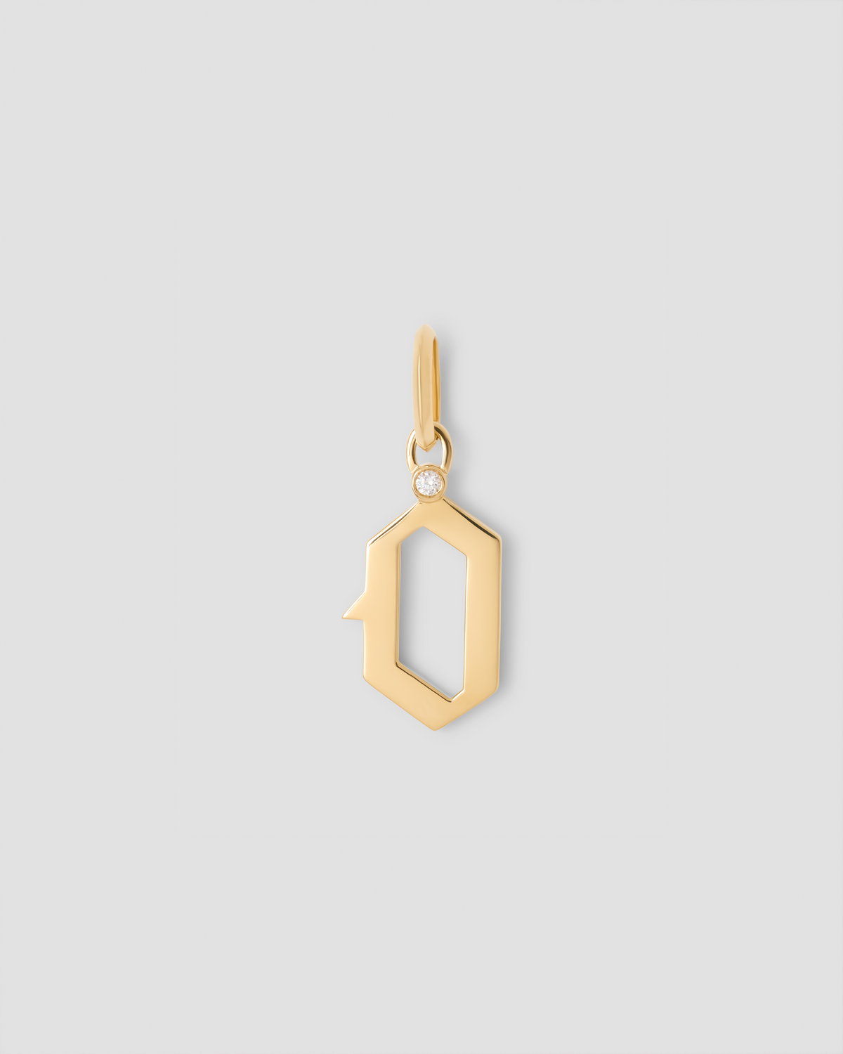 Capital Gothic Letter Charm with Diamond in 18K Yellow Gold 18K gold charm - close-up detail | charm necklaces