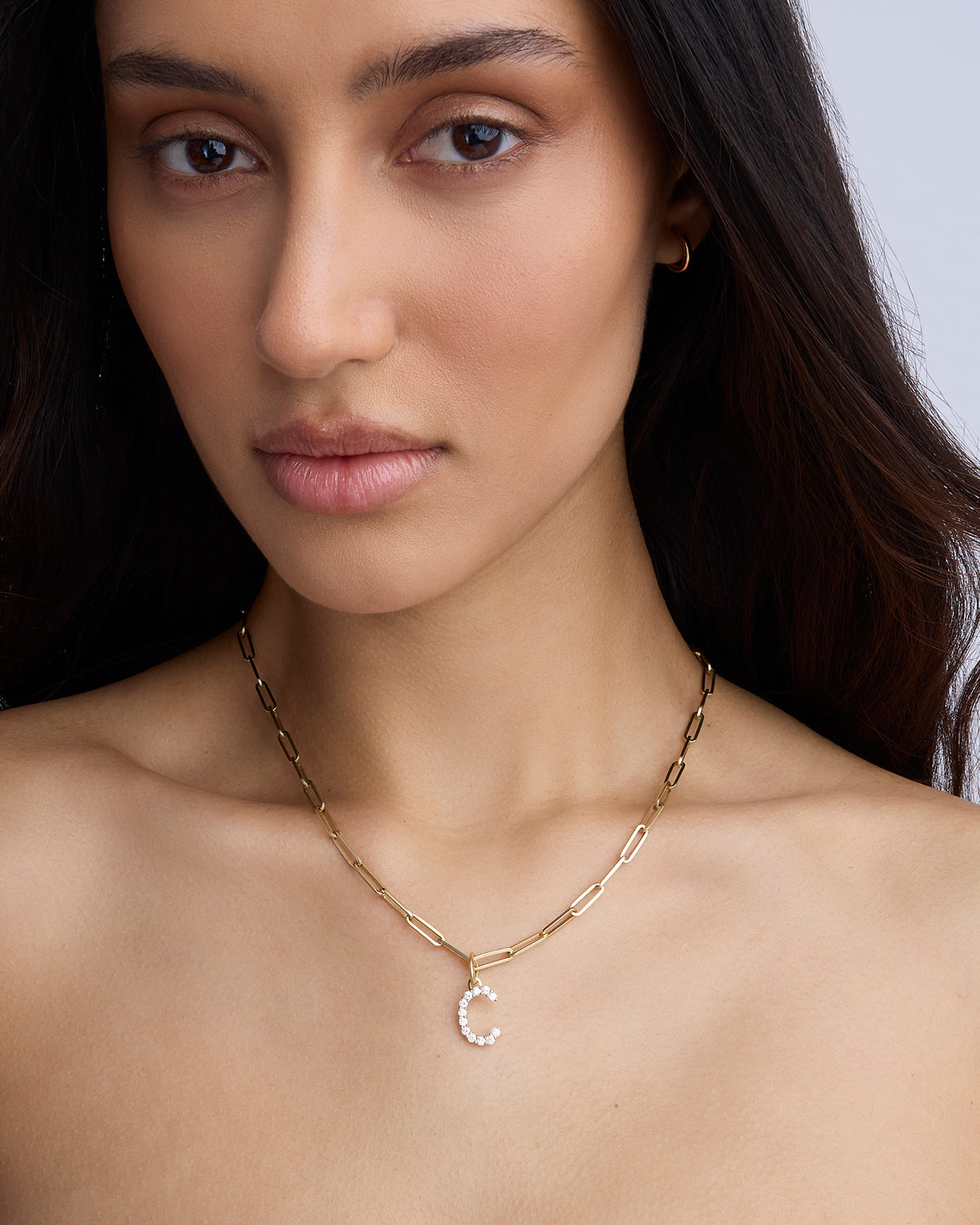 Medium Floating Diamond Minimal Block Letter 18K gold charm - product detail shot | necklace with charms