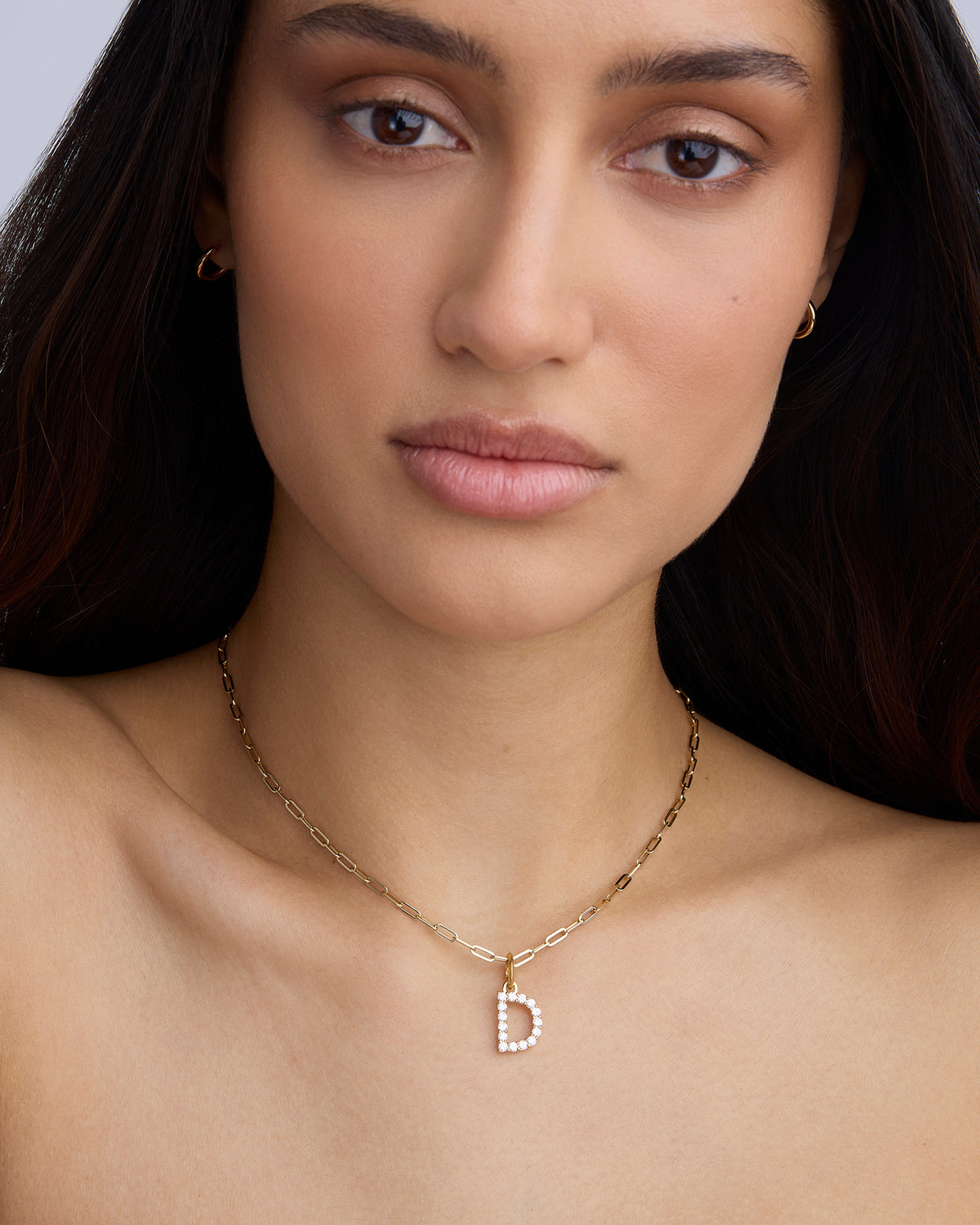 Medium Floating Diamond Minimal Block Letter 18K gold charm - front view | necklace with charms