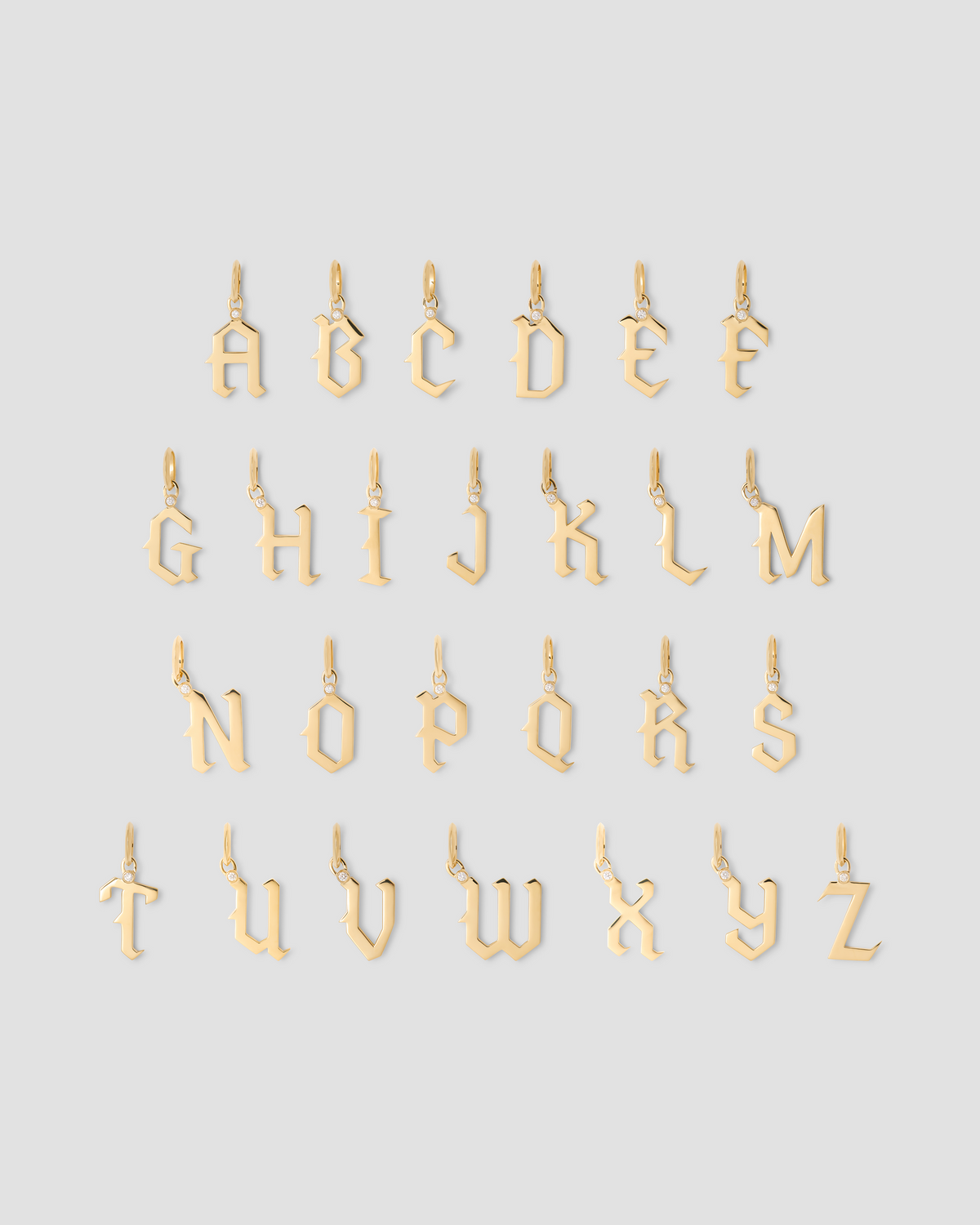 Capital Gothic Letter Charm with Diamond in 18K Yellow Gold 18K gold charm - close-up detail | charm necklaces
