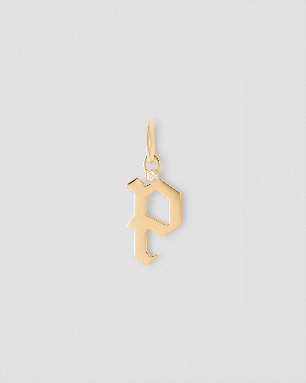 Capital Gothic Letter Charm with Diamond in 18K Yellow Gold 18K gold charm - styled on model | charm necklaces