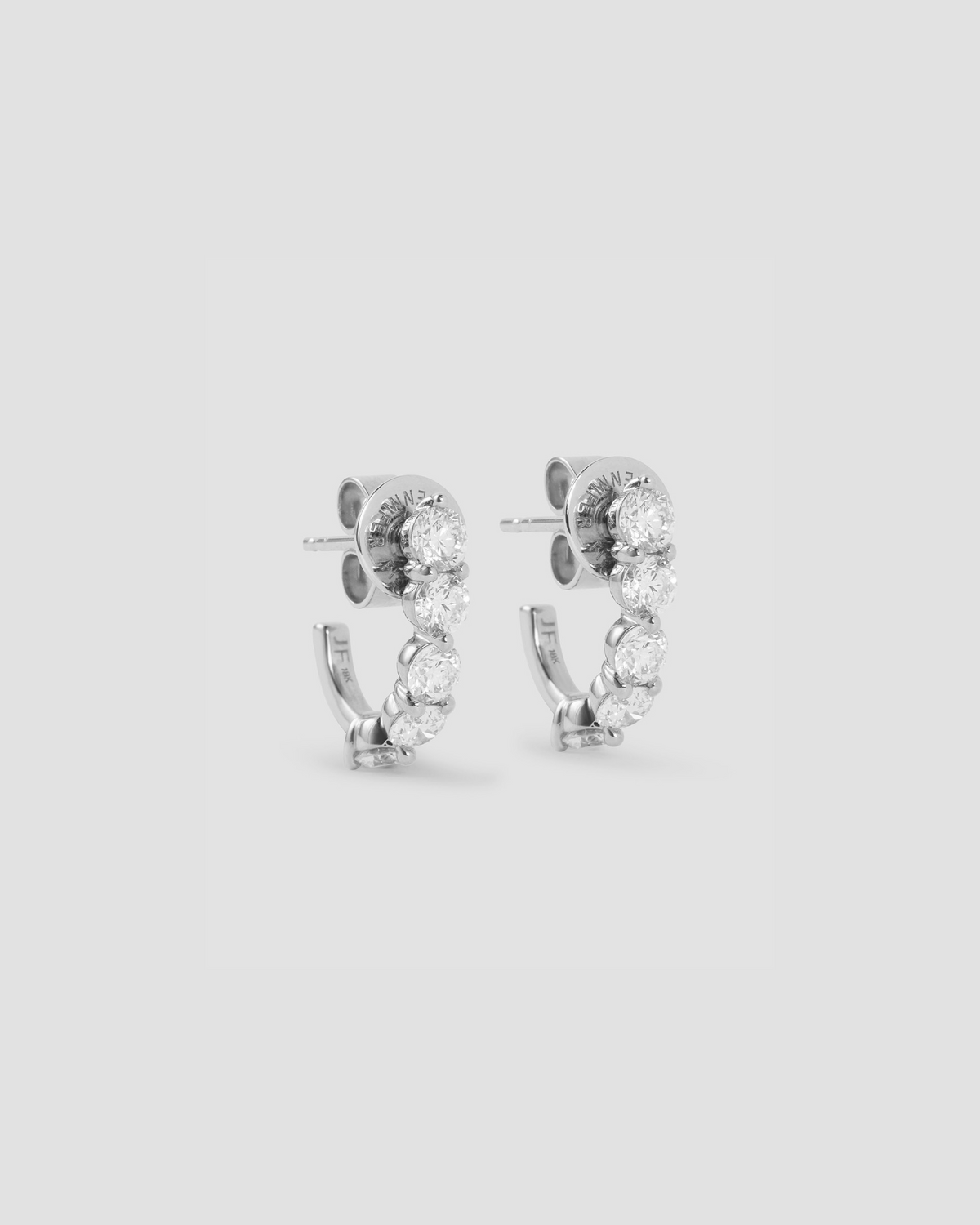 Floating Five Diamond Huggies 18K gold earring - side view | diamond huggie earrings