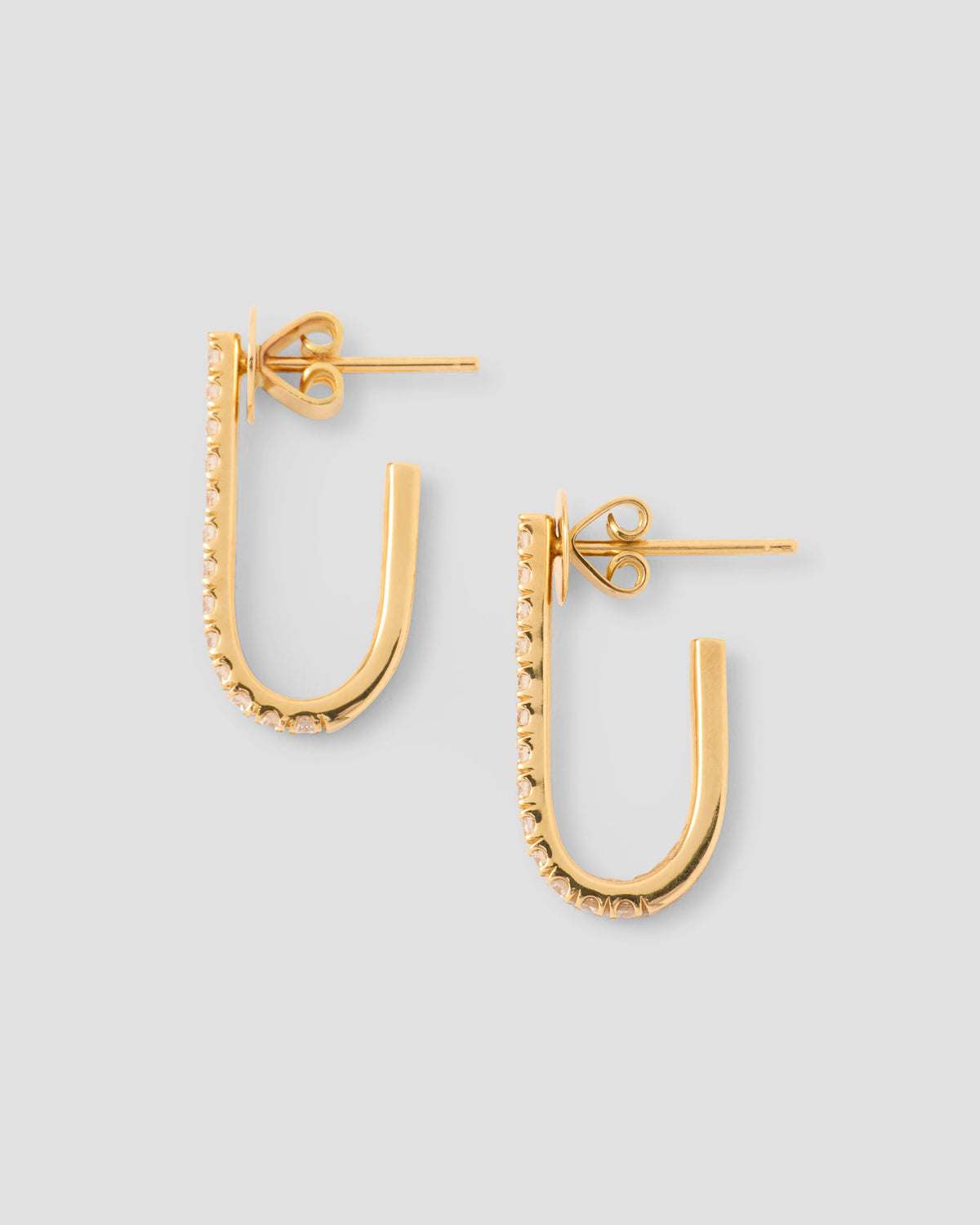 Large Pavé Diamond Level Earring in 18K Yellow Gold earring - close-up detail | diamond huggie earrings