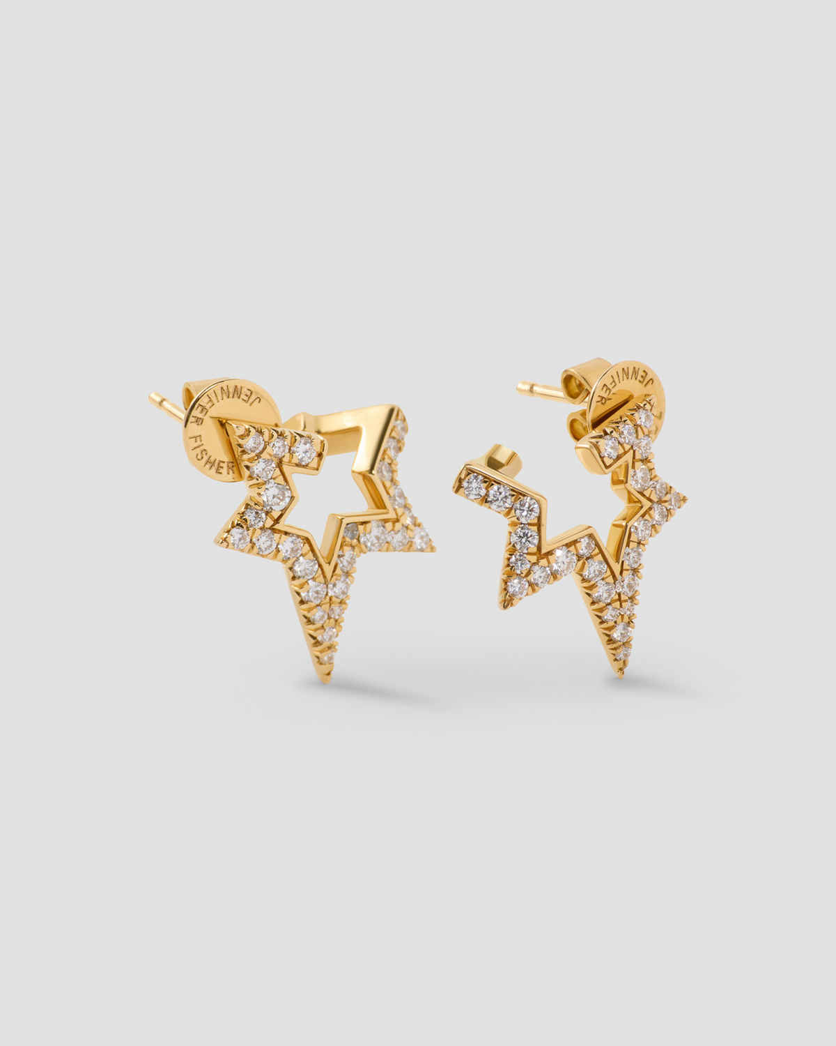 Large Star Earring with Pavé White Diamonds in 18k Yellow Gold earring - front view | diamond earrings for women