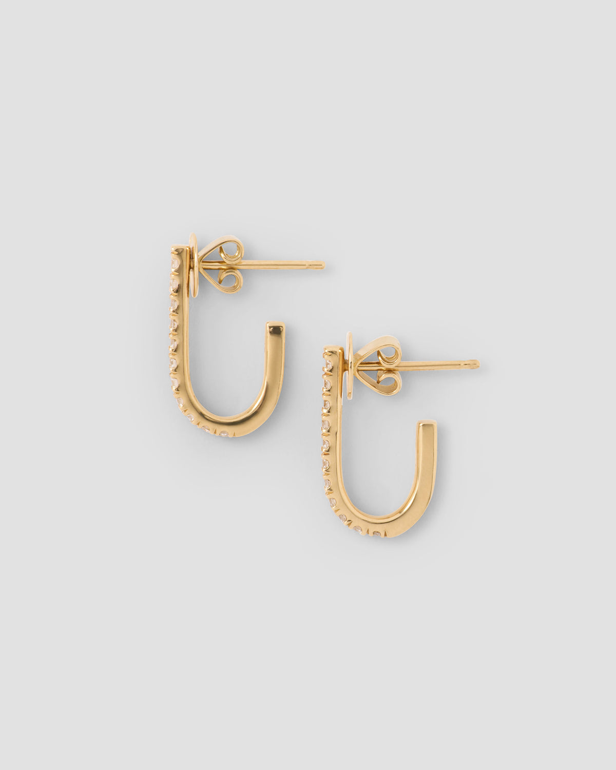 Medium Pavé Diamond Level Earring in 18K Yellow gold earring - styled on model | diamond huggie earrings