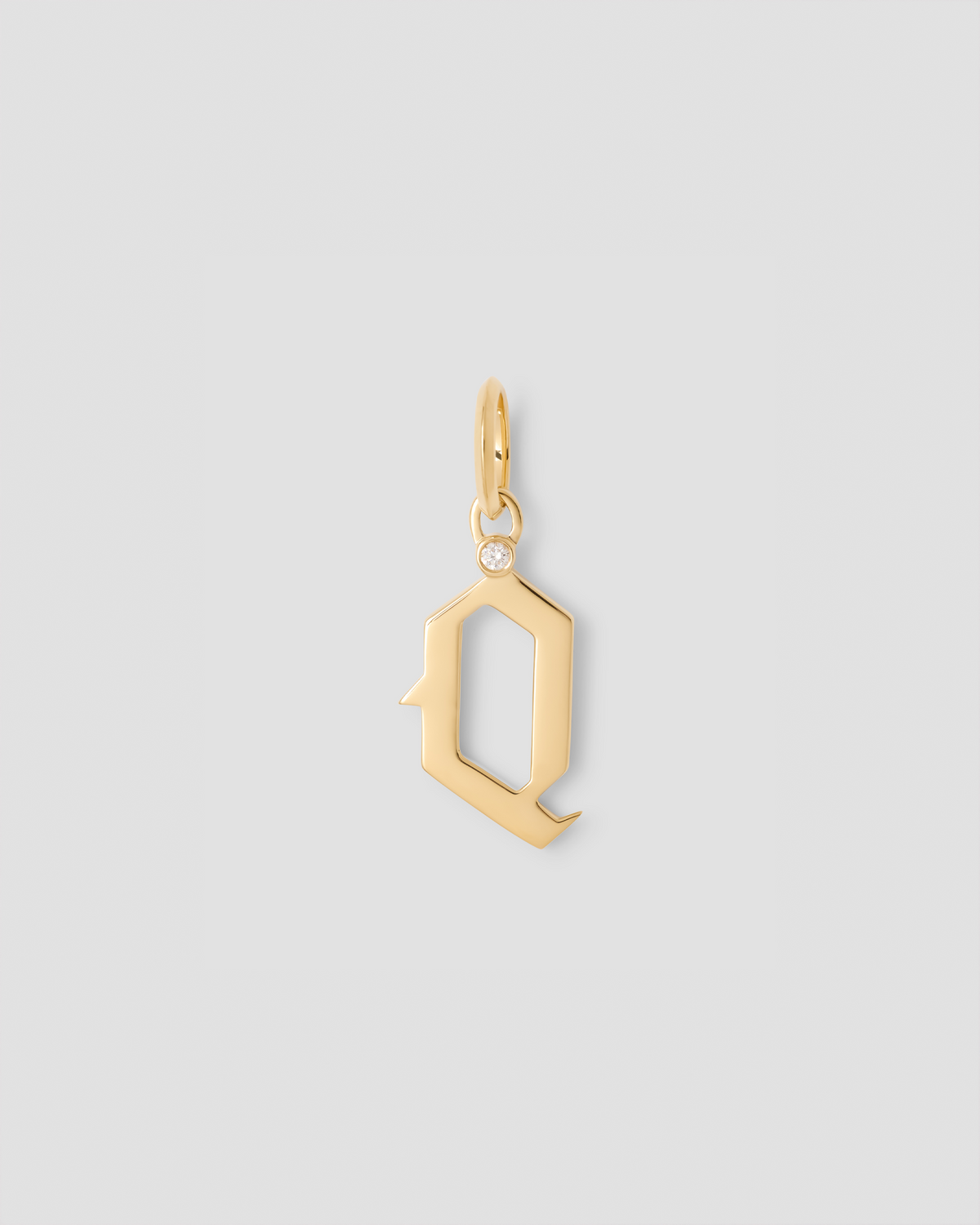 Capital Gothic Letter Charm with Diamond in 18K Yellow Gold 18K gold charm - alternate angle | charm necklaces
