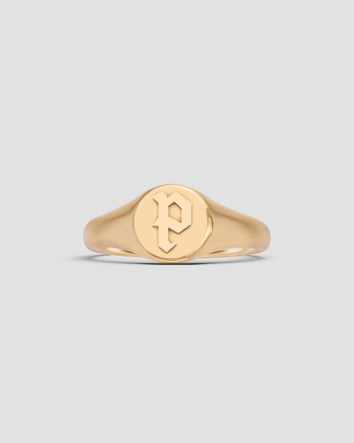 Mini Gothic Letter Signet Ring O-Z ring - alternate angle | gold rings