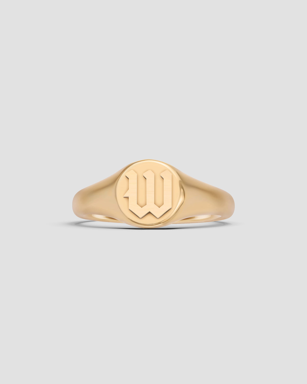 Mini Gothic Letter Signet Ring O-Z ring - styled on model | gold rings