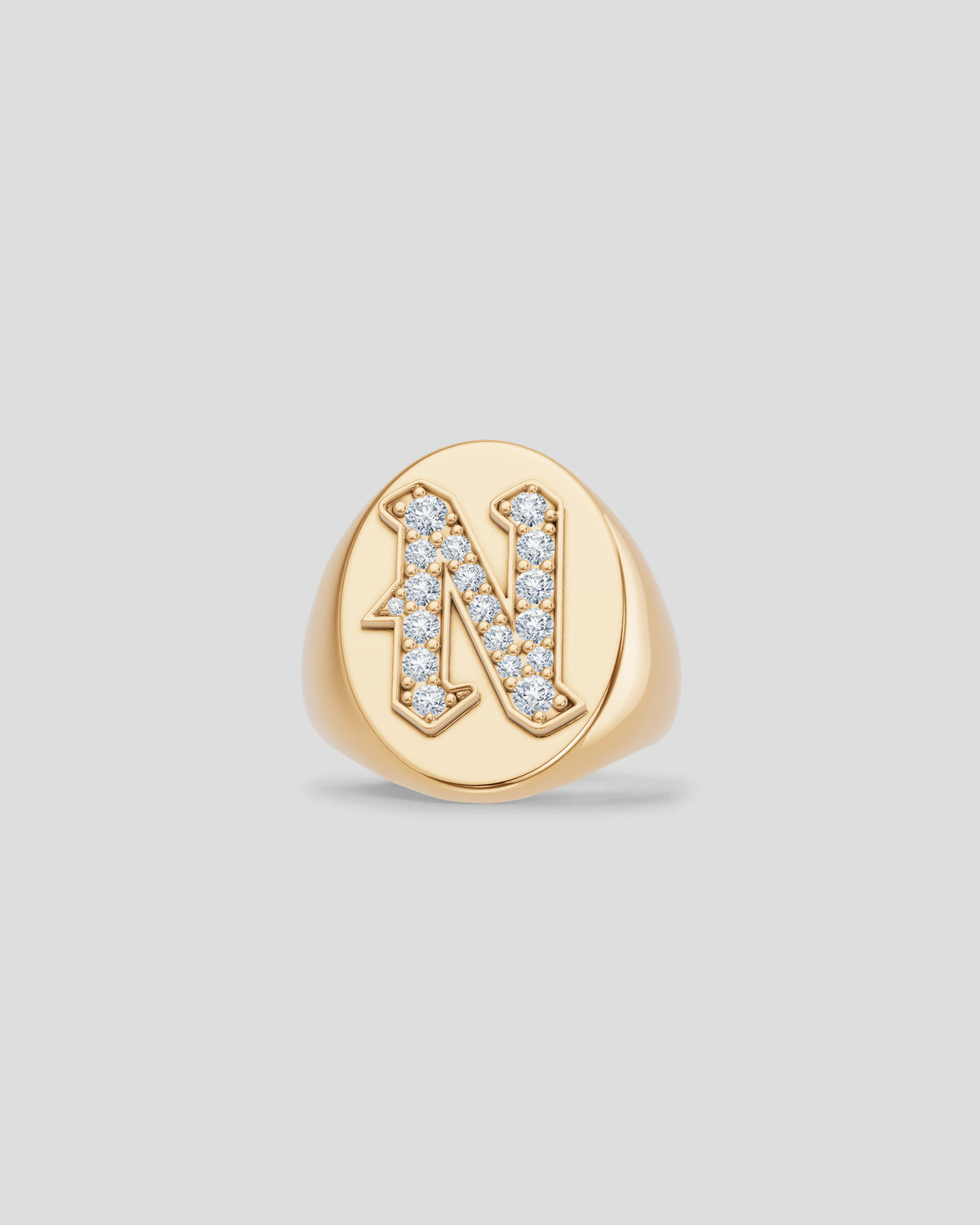 Large Signet Letter Ring with Diamonds in 18K Yellow Gold A-N gold ring - back view | womens diamond rings