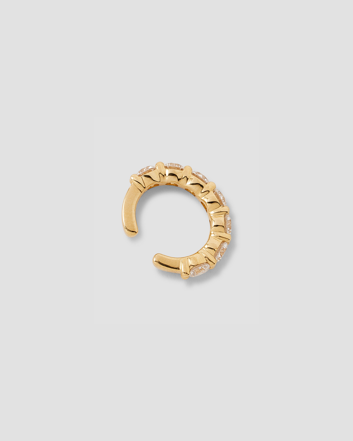 Lab Diamond Round Cut Ear Cuff gold earring - styled on model | lab grown diamond earrings
