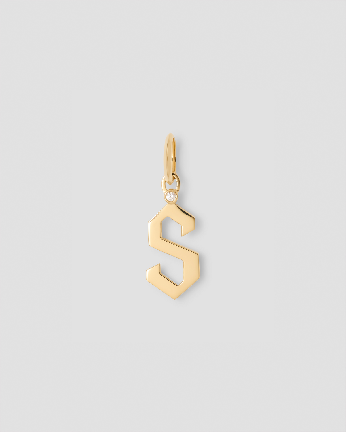 Capital Gothic Letter Charm with Diamond in 18K Yellow Gold 18K gold charm - worn look | charm necklaces