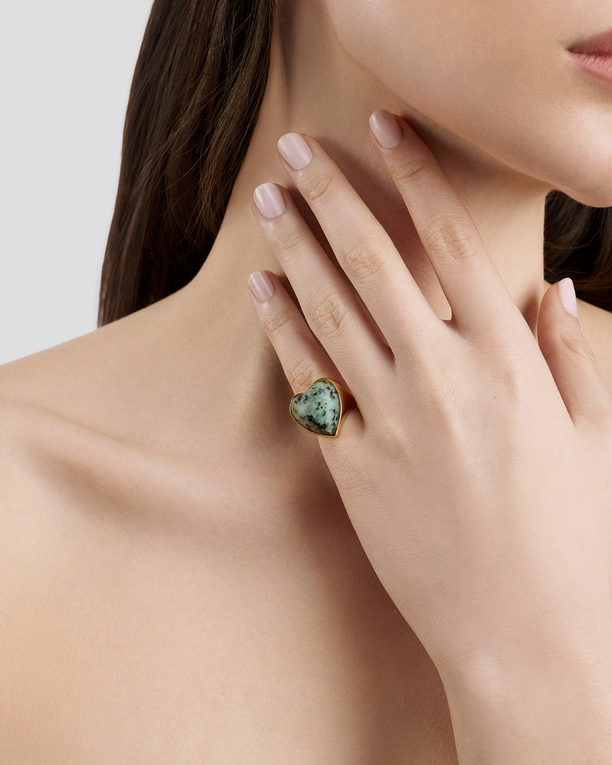 Semi-Precious Heart Pinky Ring ring - styled on model | 14k gold rings