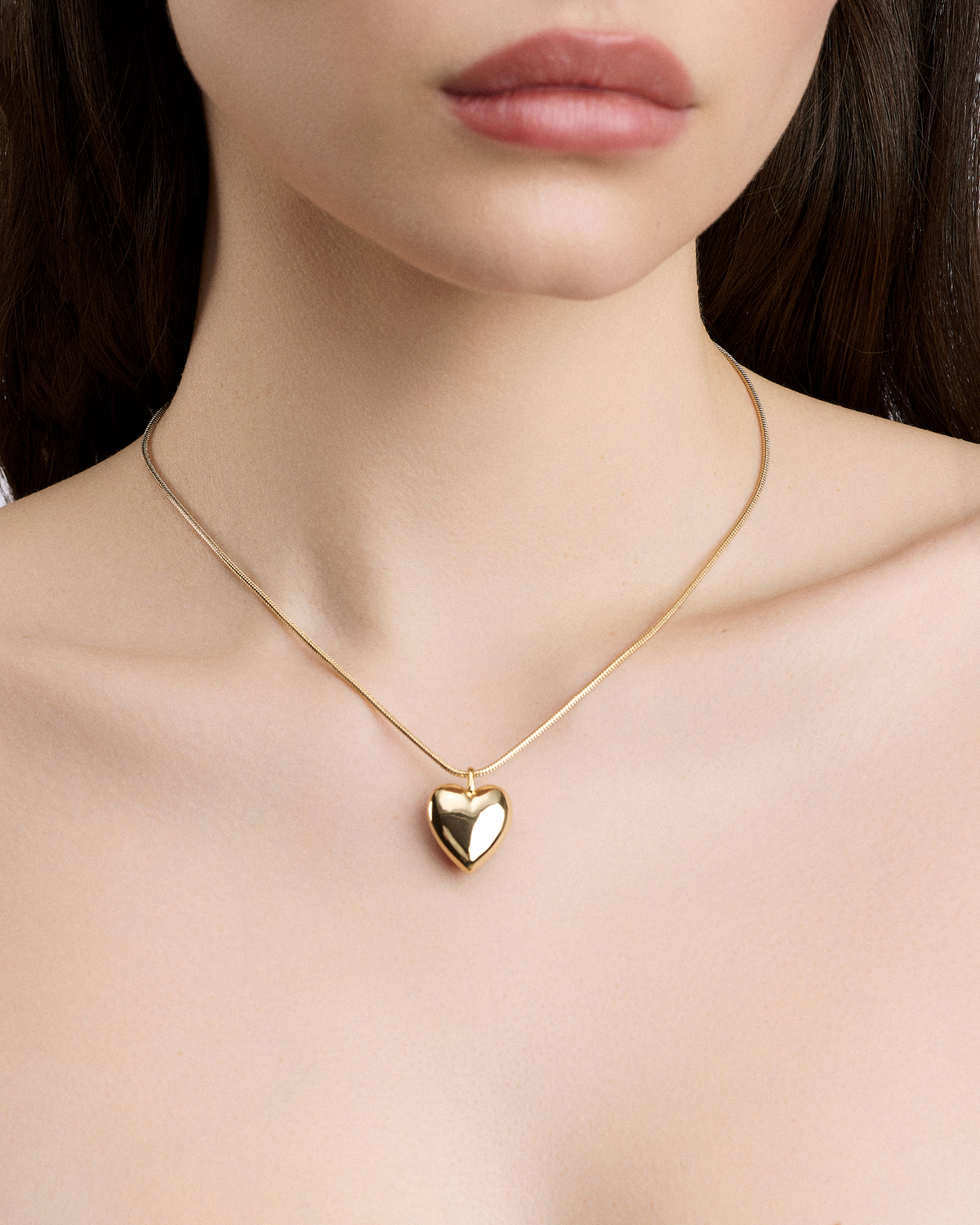 Semi-Precious Small Heart Chain Necklace gold necklace - styled on model | womens necklaces