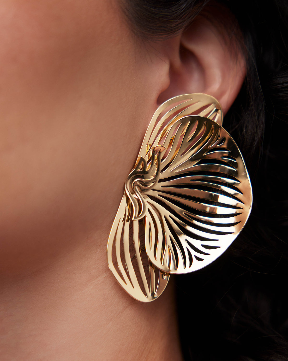 Orchid Earrings earring - close-up detail | 18k gold earrings