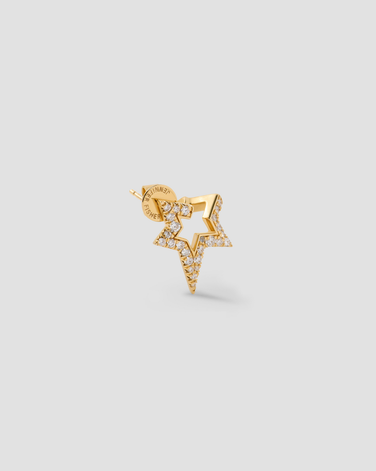 Large Star Earring with Pavé White Diamonds in 18k Yellow Gold earring - close-up detail