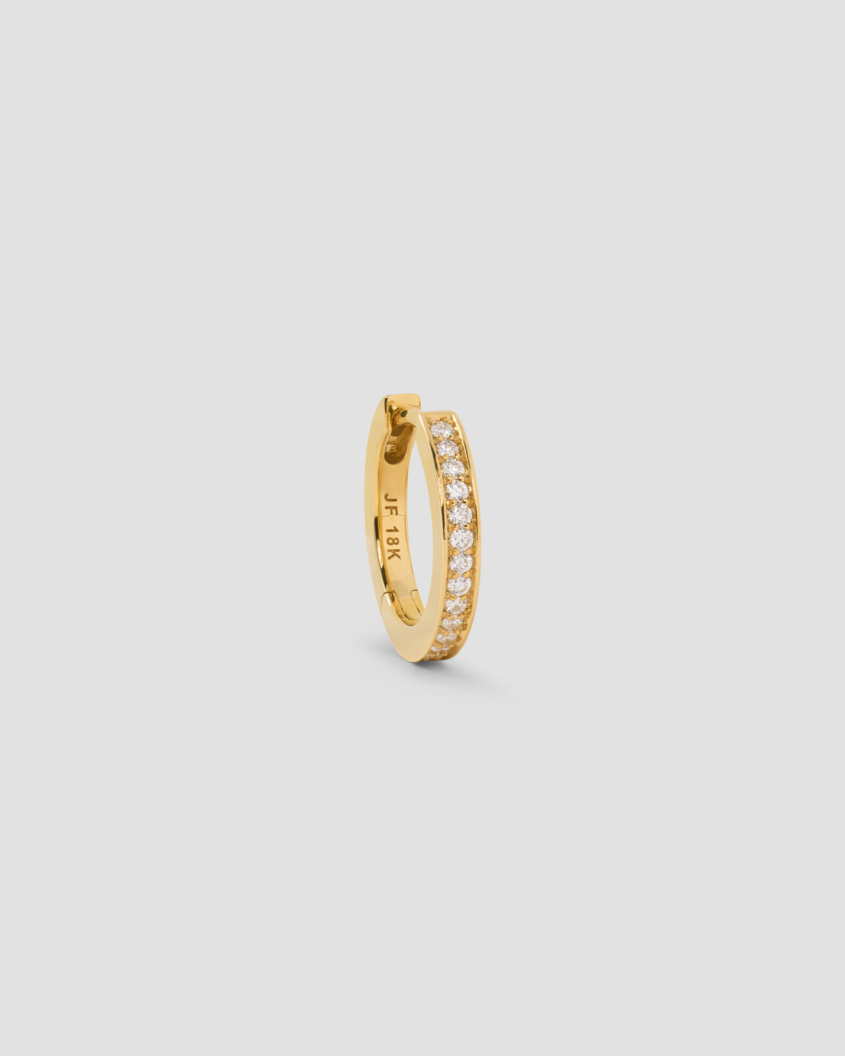 18k Small Huggie with Pavé Diamonds 18K gold earring - side view | diamond huggie earrings