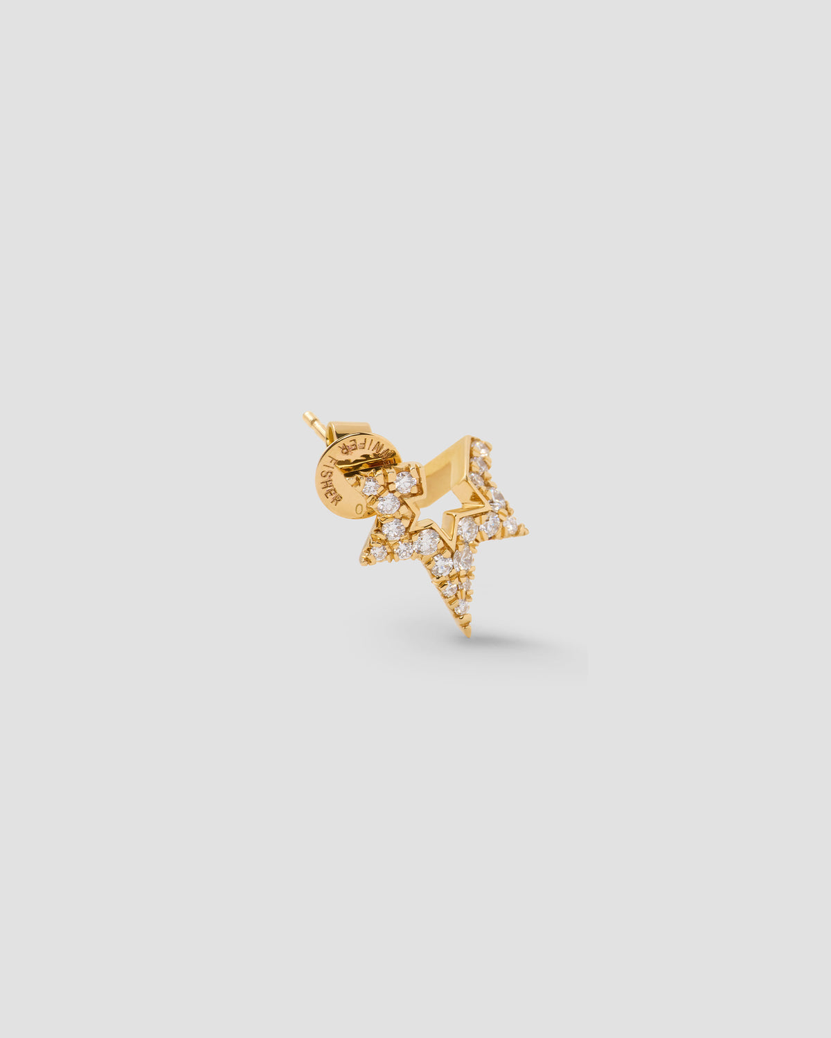 Small Star Earring with Pavé White Diamonds in 18k Yellow Gold earring - close-up detail