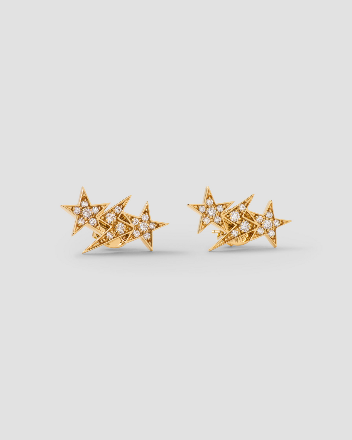 Star and Bolt Trio Pavé Diamond Earring in 18K Yellow Gold