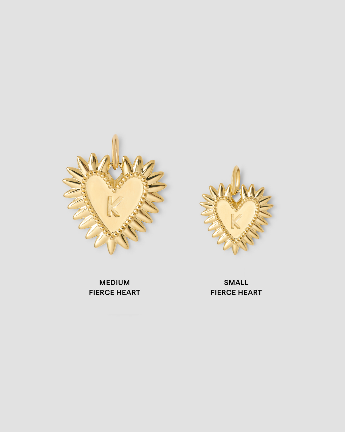 Personalized Small Fierce Heart in 18K Yellow Gold charm - styled on model | gold charm necklace