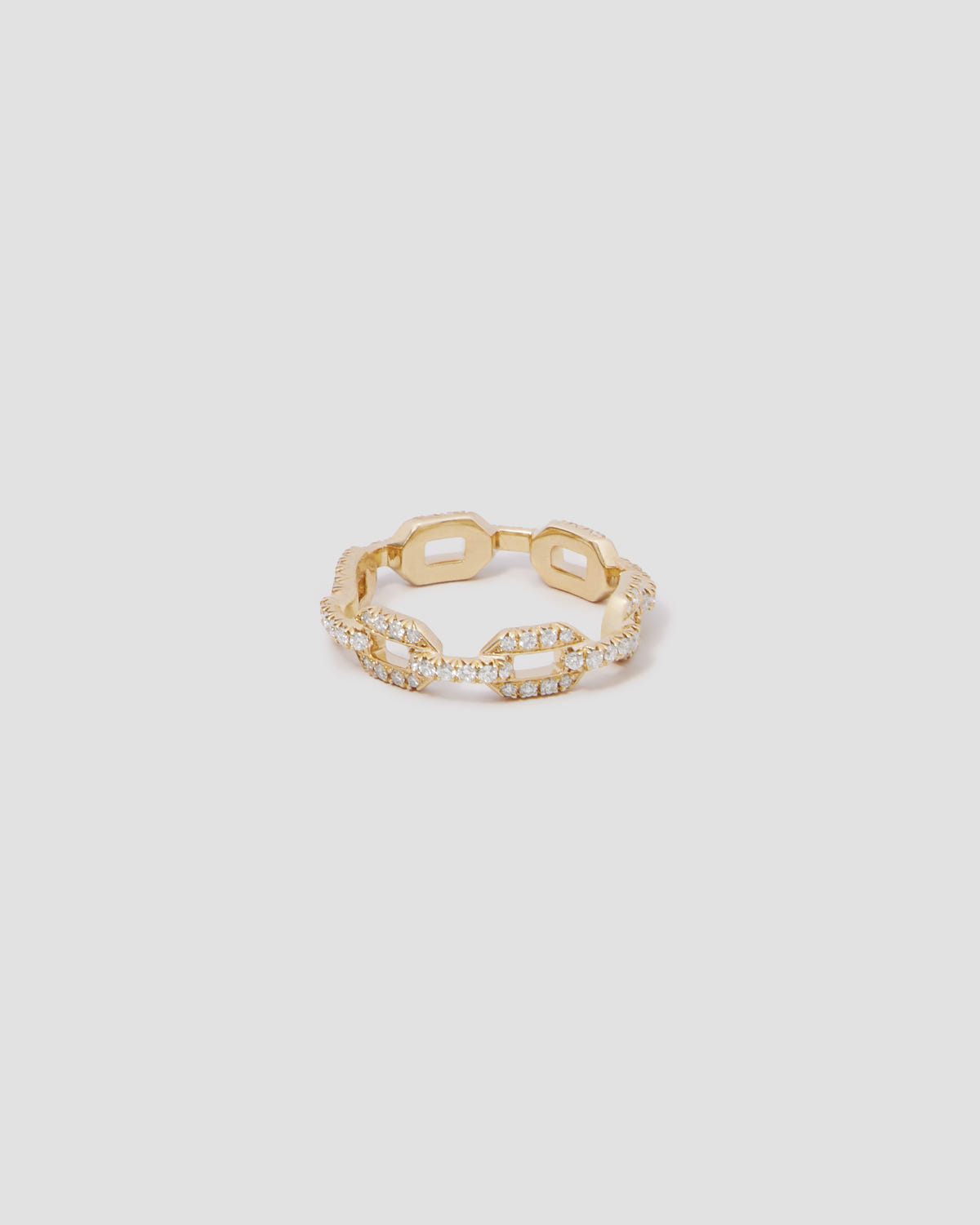 Skinny Flat Chain Link Ring with Pavé White Diamonds in 18k Yellow Gold ring - front view | women's diamond rings