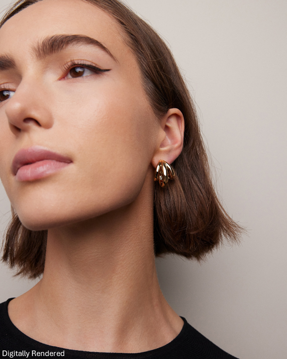 Triple Lilly Huggies earring - side view | gold huggie earrings