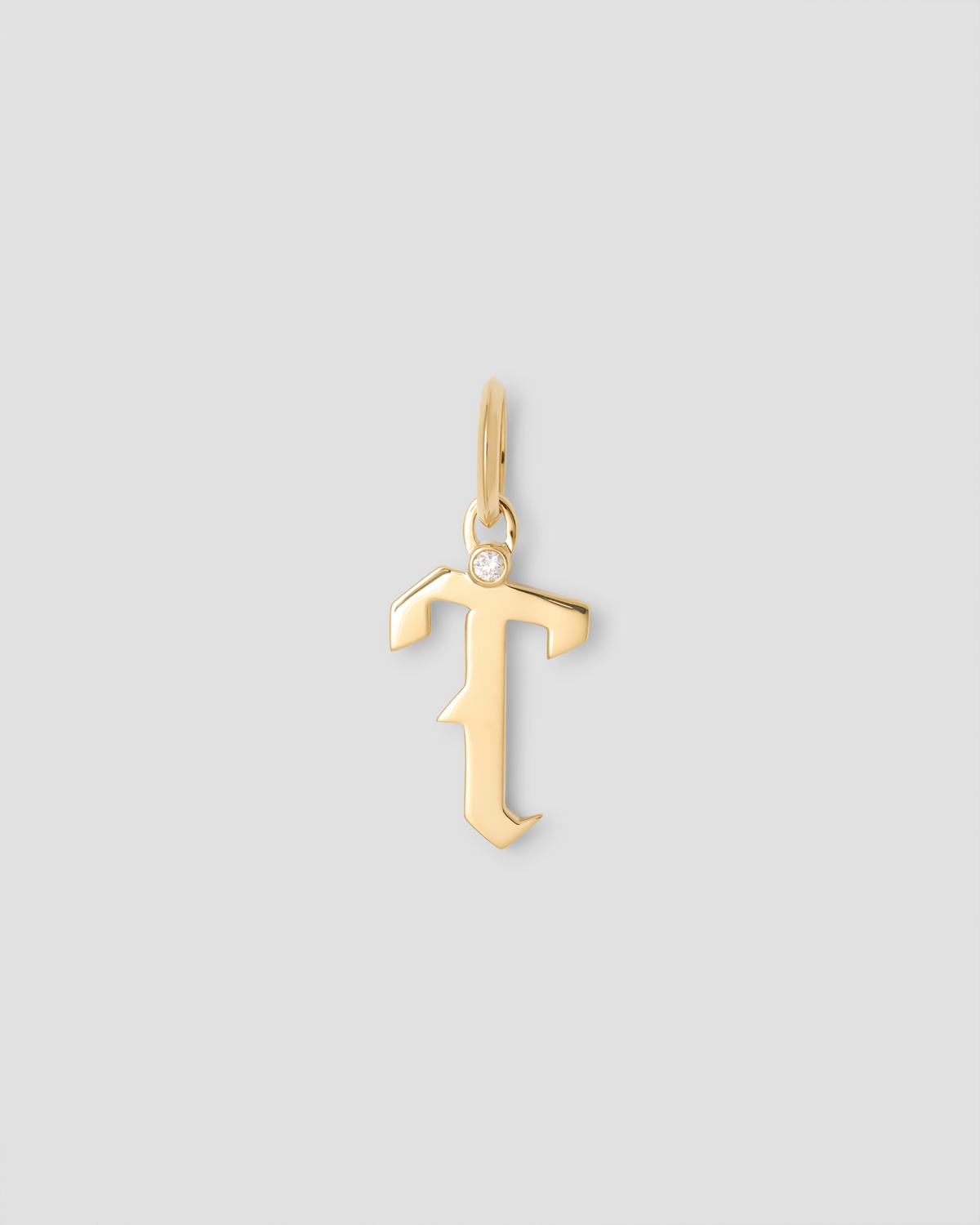 Capital Gothic Letter Charm with Diamond in 18K Yellow Gold 18K gold charm - product detail shot | charm necklaces