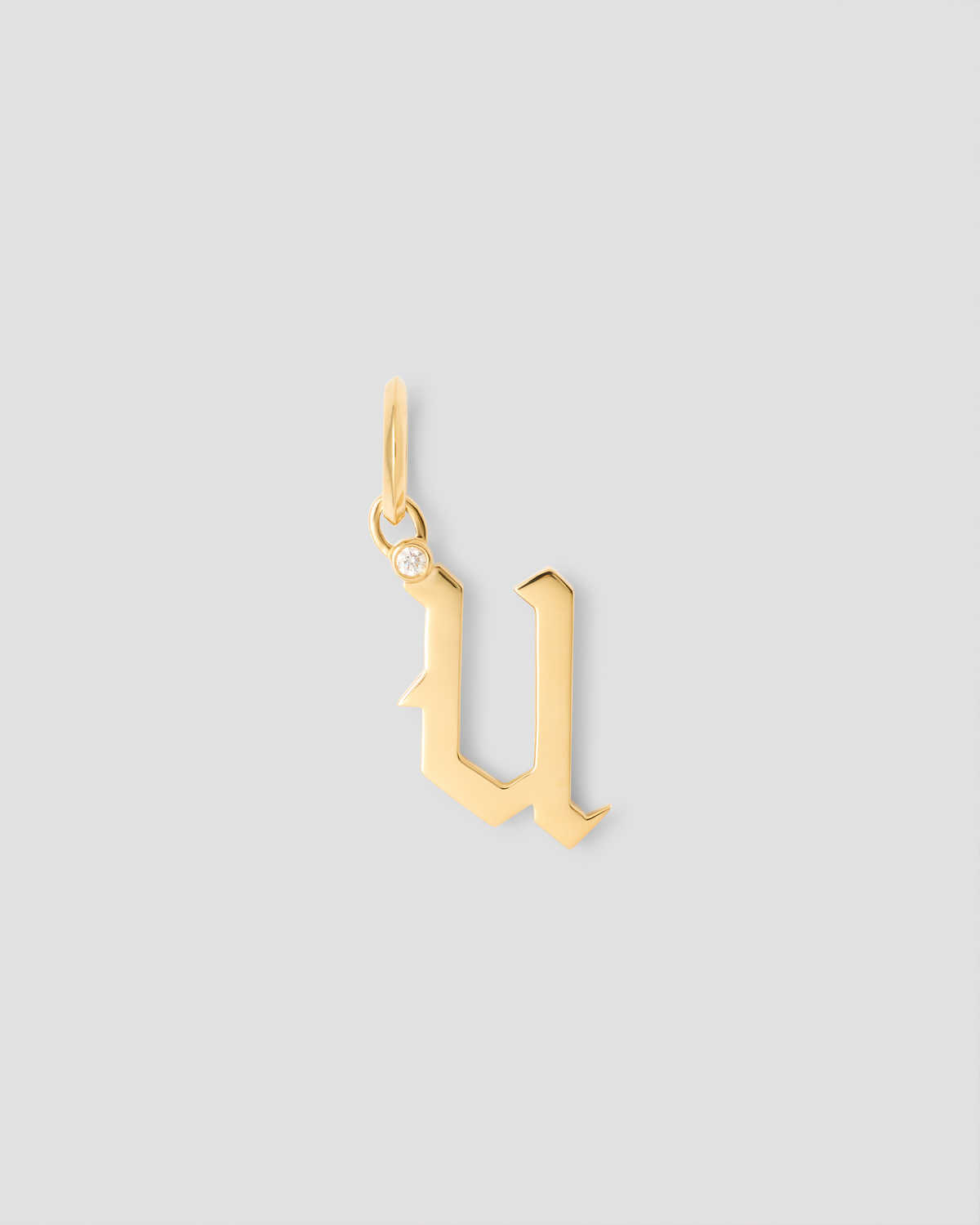 Capital Gothic Letter Charm with Diamond in 18K Yellow Gold 18K gold charm - back view | charm necklaces
