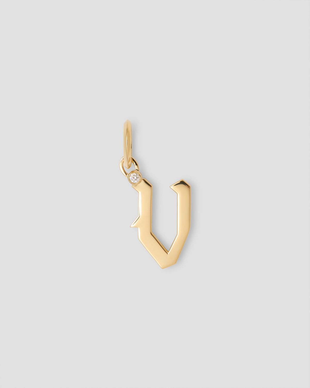 Capital Gothic Letter Charm with Diamond in 18K Yellow Gold 18K gold charm - front view | charm necklaces