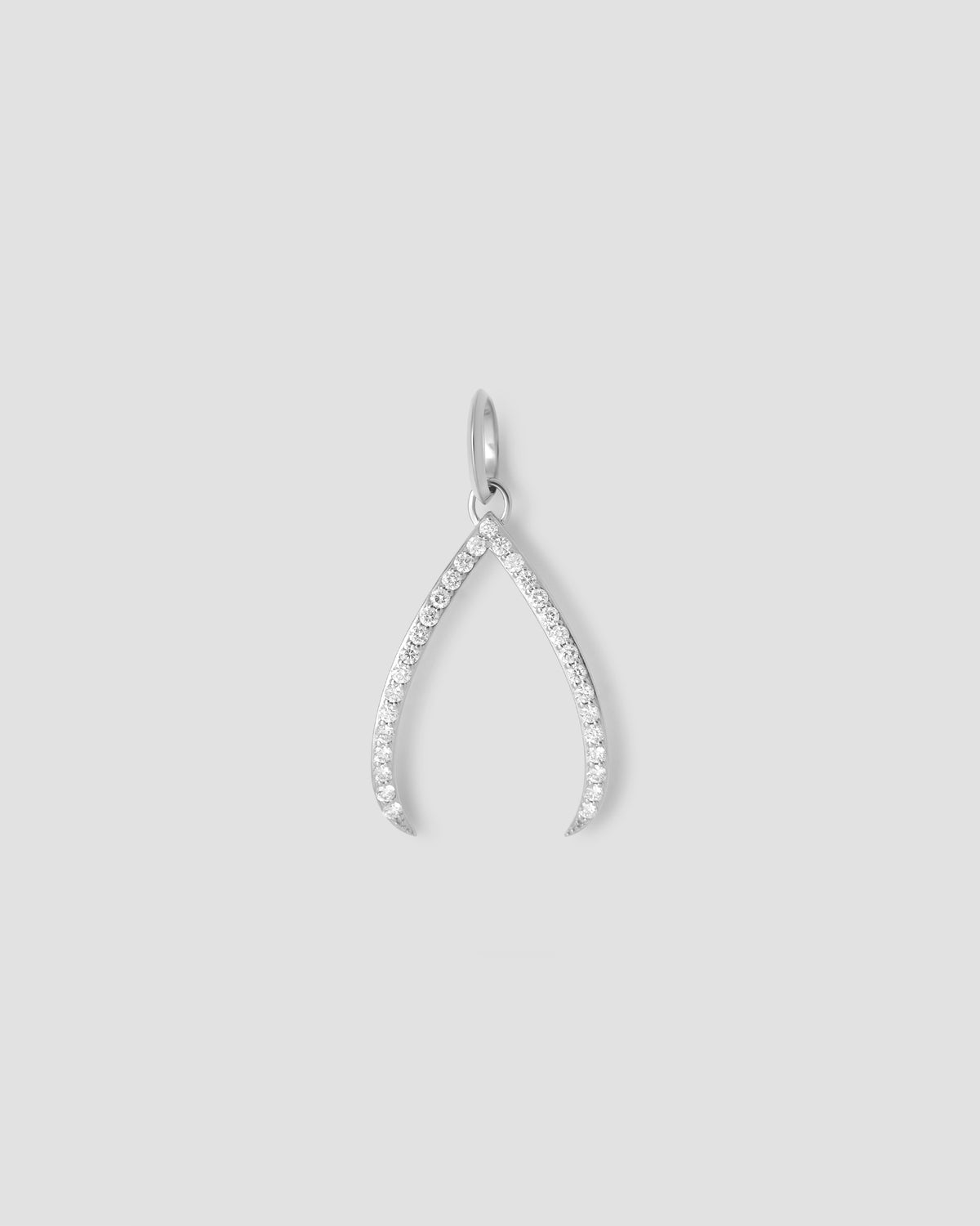 Wishbone Charm with Pavé White Diamonds gold charm - styled on model | charm necklaces