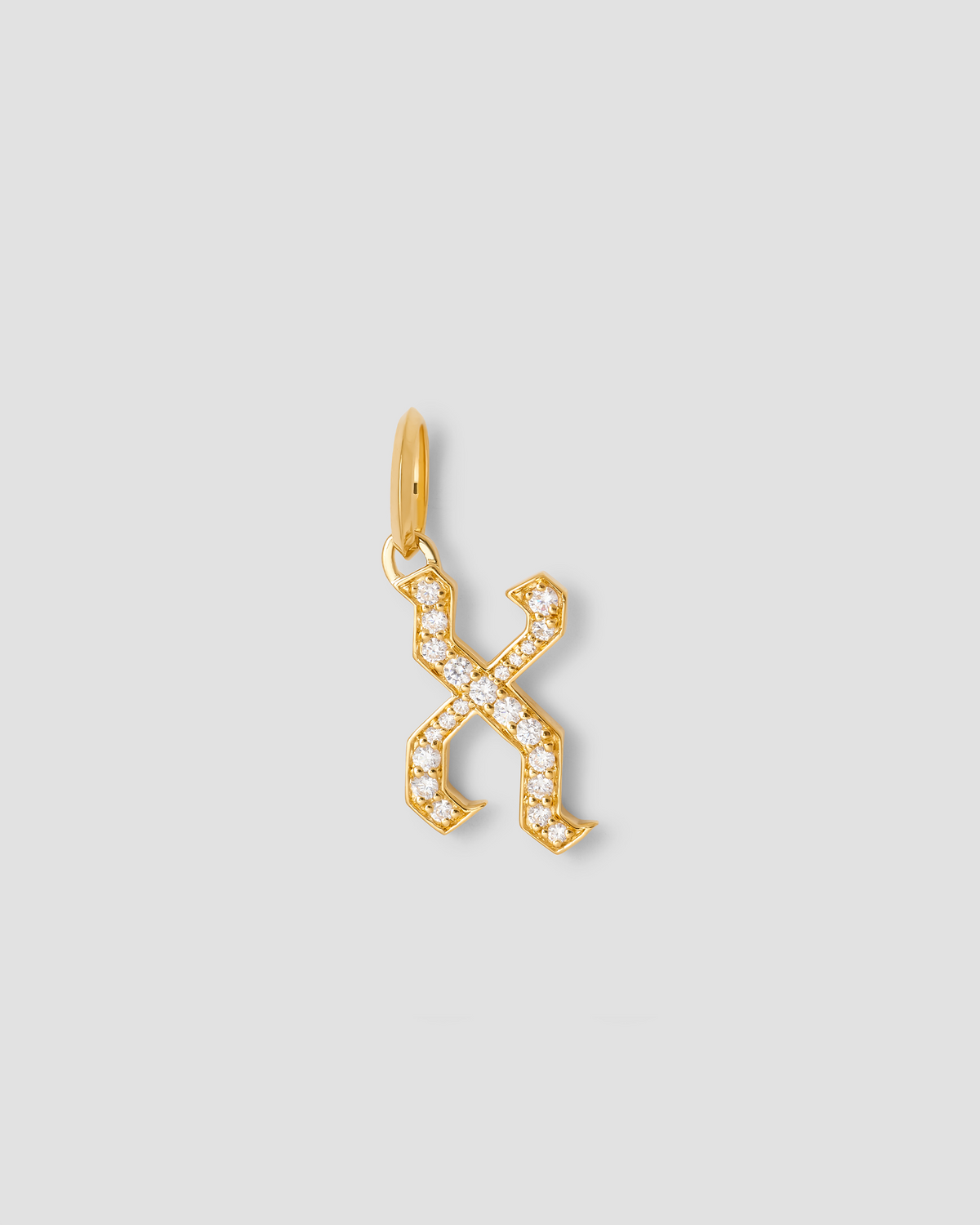 Capital Gothic Letter Charm with Pavé White Diamonds 18K gold charm - alternate angle | necklace with charms