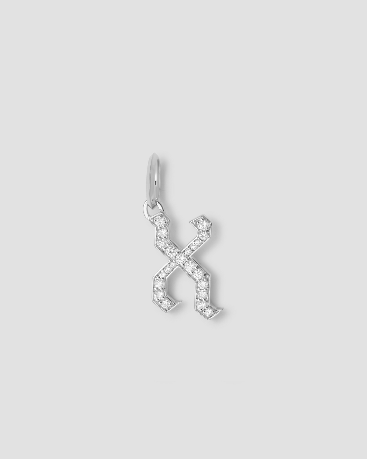 Capital Gothic Letter Charm with Pavé White Diamonds 18K gold charm - worn look | necklace with charms