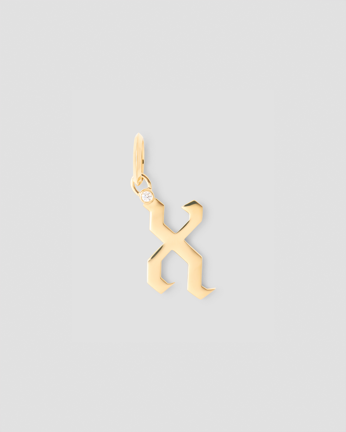 Capital Gothic Letter Charm with Diamond in 18K Yellow Gold 18K gold charm - styled on model | charm necklaces