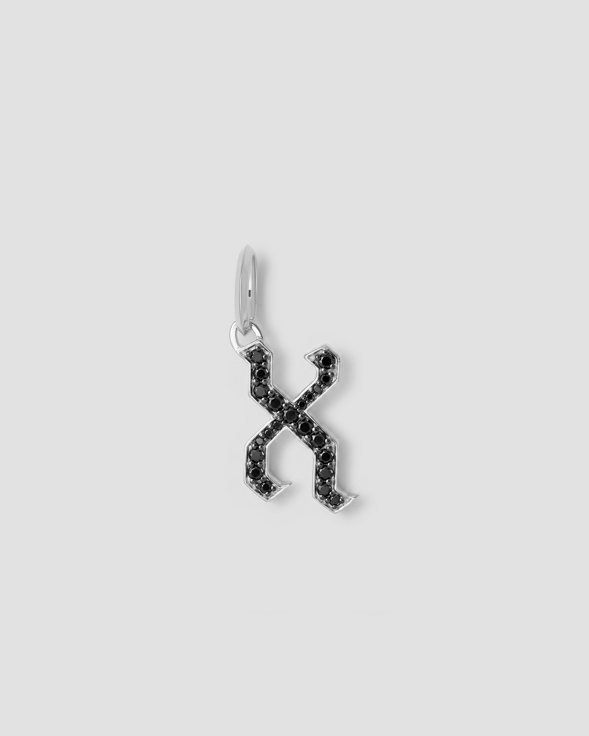 Capital Gothic Letter Charm with Pavé Black Diamonds
