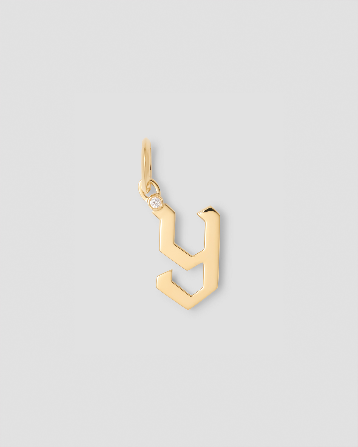 Capital Gothic Letter Charm with Diamond in 18K Yellow Gold 18K gold charm - alternate angle | charm necklaces