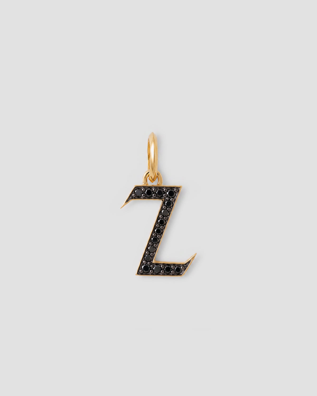 Capital Gothic Letter Charm with Pavé Black Diamonds