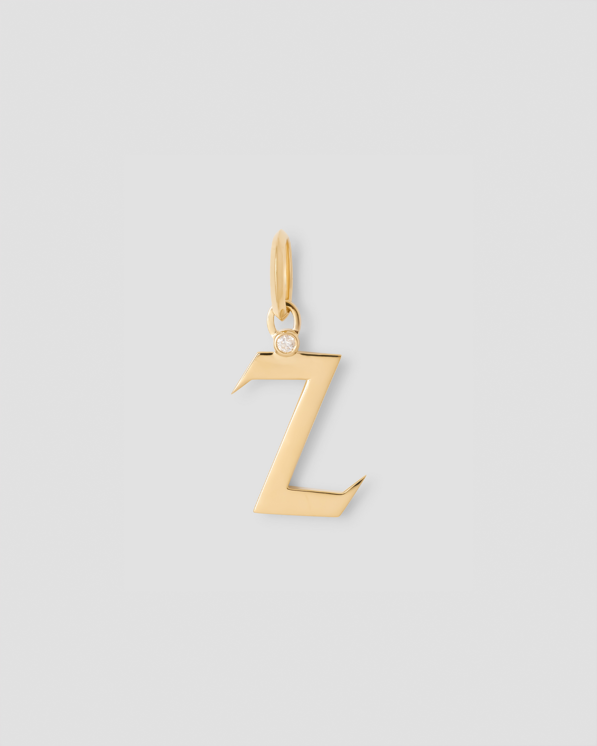 Capital Gothic Letter Charm with Diamond in 18K Yellow Gold 18K gold charm - side view | charm necklaces