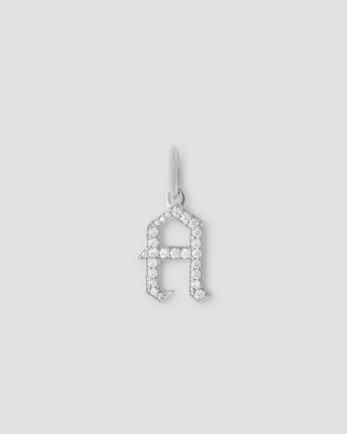 Capital Gothic Letter Charm with Pavé White Diamonds 18K gold charm - styled on model | necklace with charms