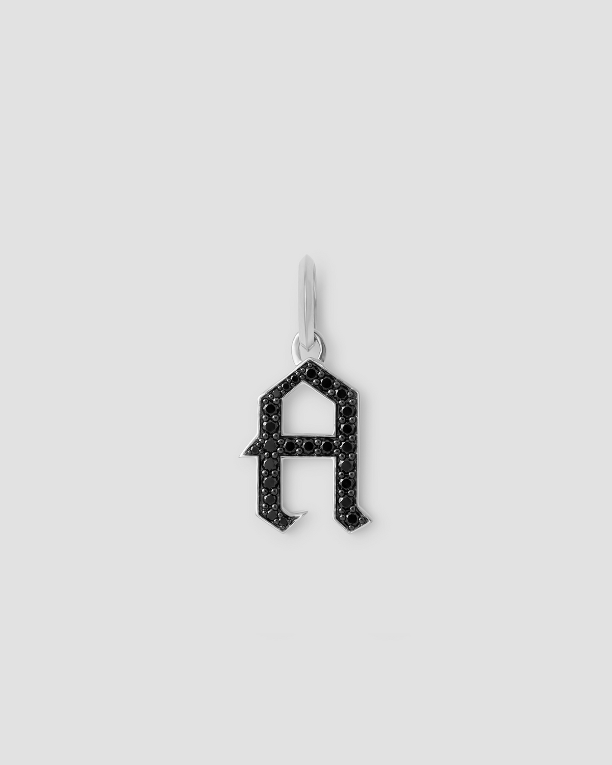 Capital Gothic Letter Charm with Pavé Black Diamonds