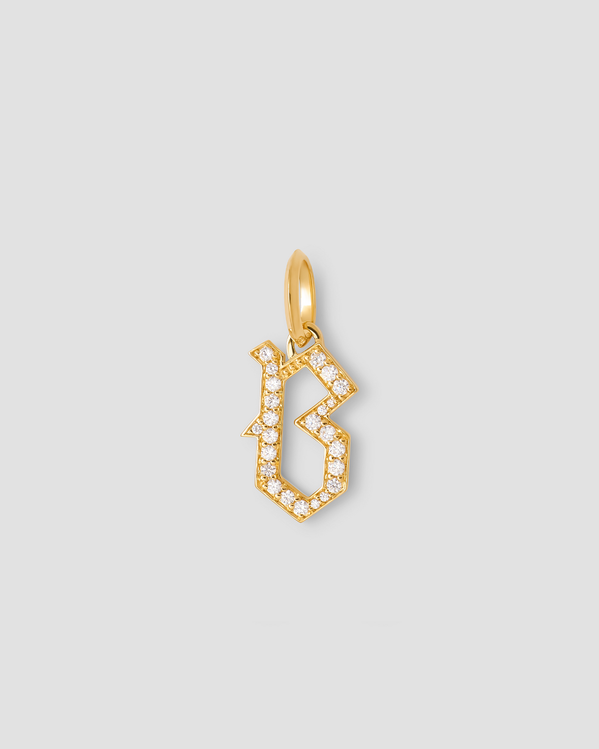 Capital Gothic Letter Charm with Pavé White Diamonds 18K gold charm - side view | necklace with charms