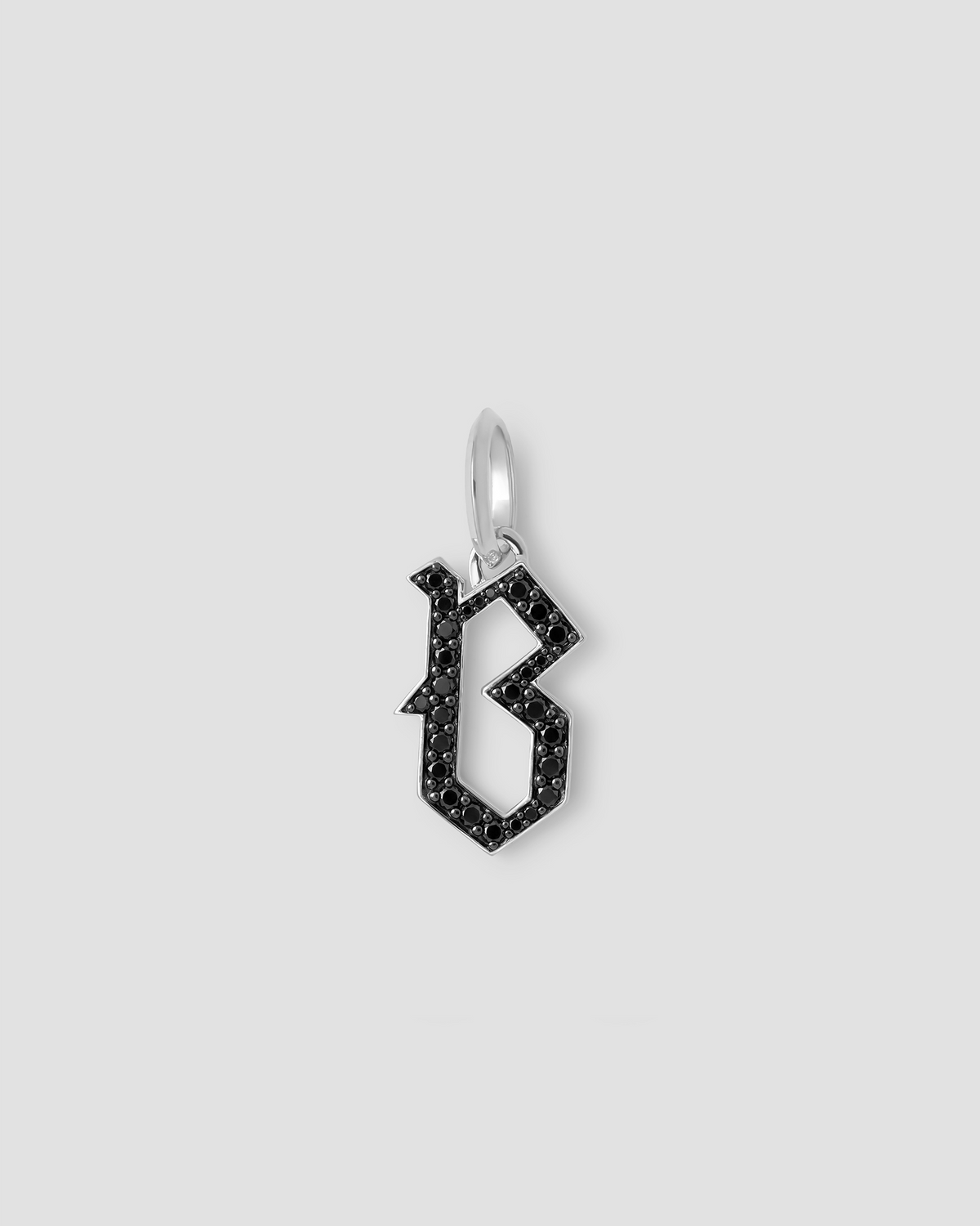Capital Gothic Letter Charm with Pavé Black Diamonds