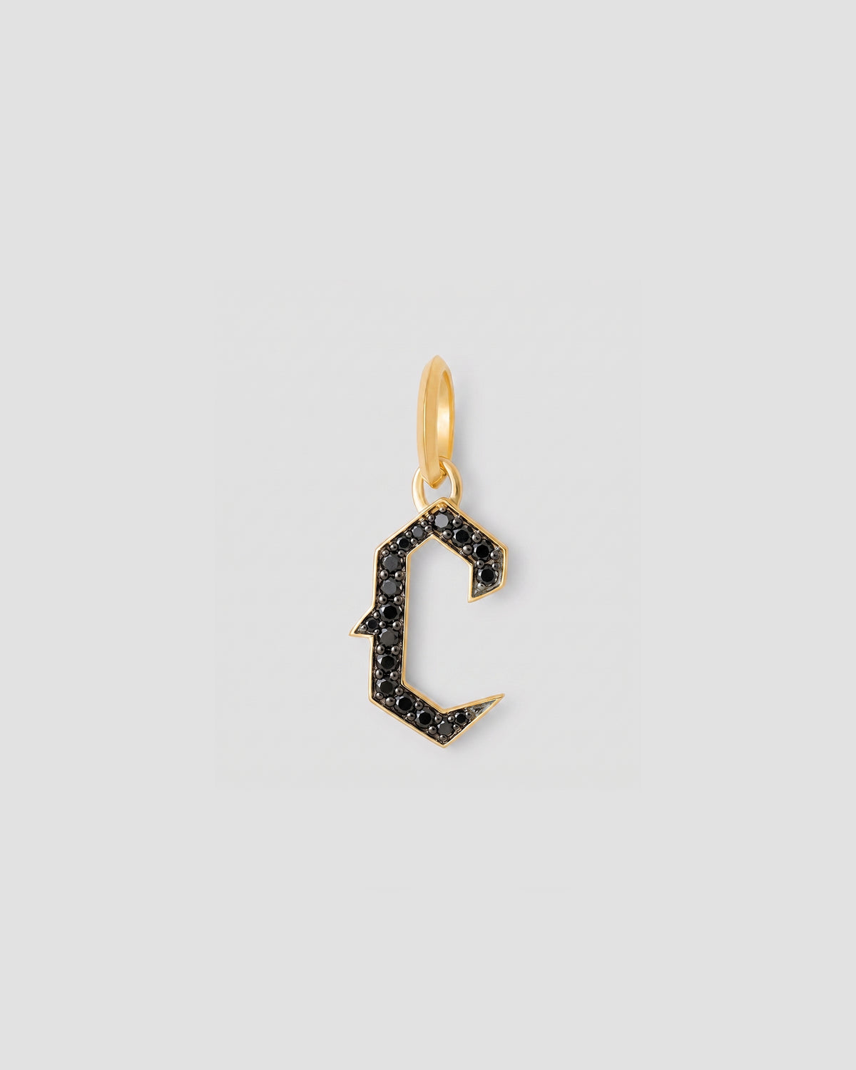 Capital Gothic Letter Charm with Pavé Black Diamonds