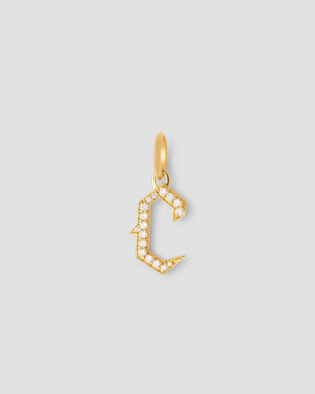 Capital Gothic Letter Charm with Pavé White Diamonds 18K gold charm - worn look | necklace with charms