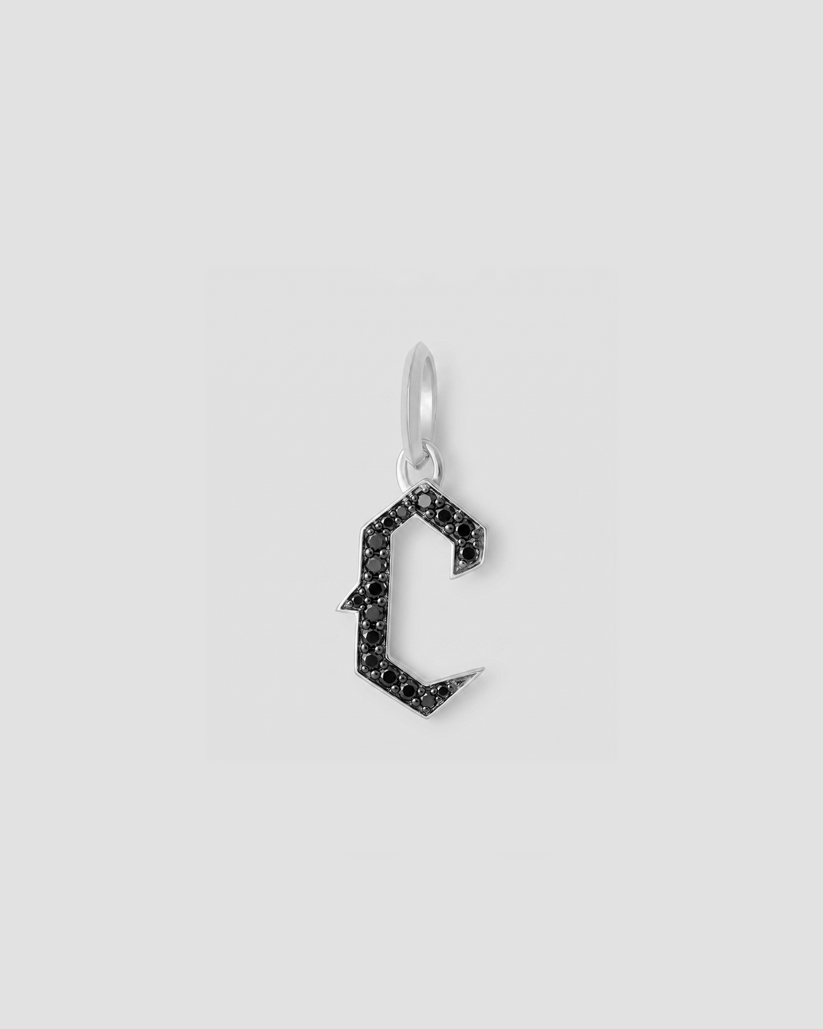 Capital Gothic Letter Charm with Pavé Black Diamonds