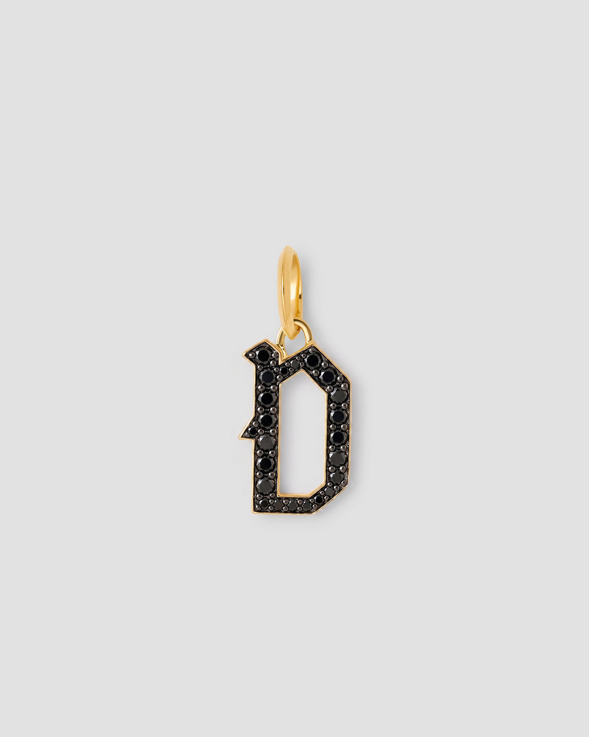 Capital Gothic Letter Charm with Pavé Black Diamonds
