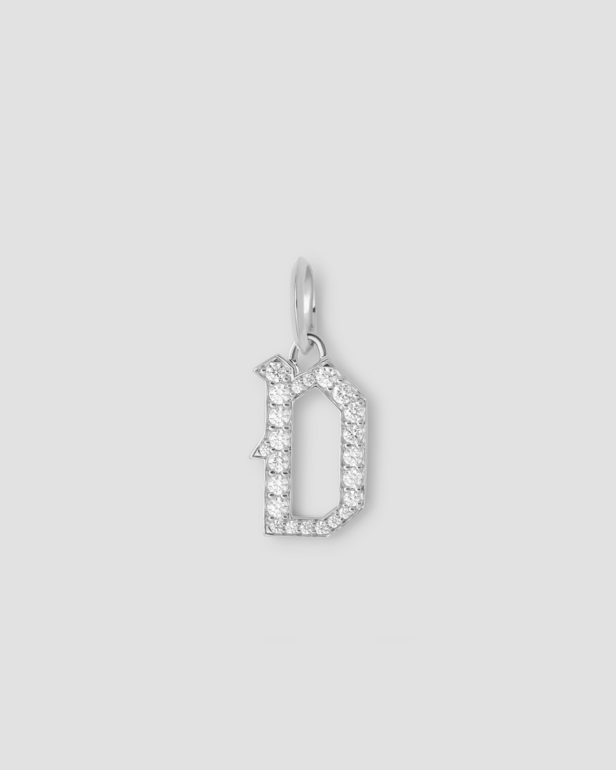 Capital Gothic Letter Charm with Pavé White Diamonds 18K gold charm - close-up detail | necklace with charms