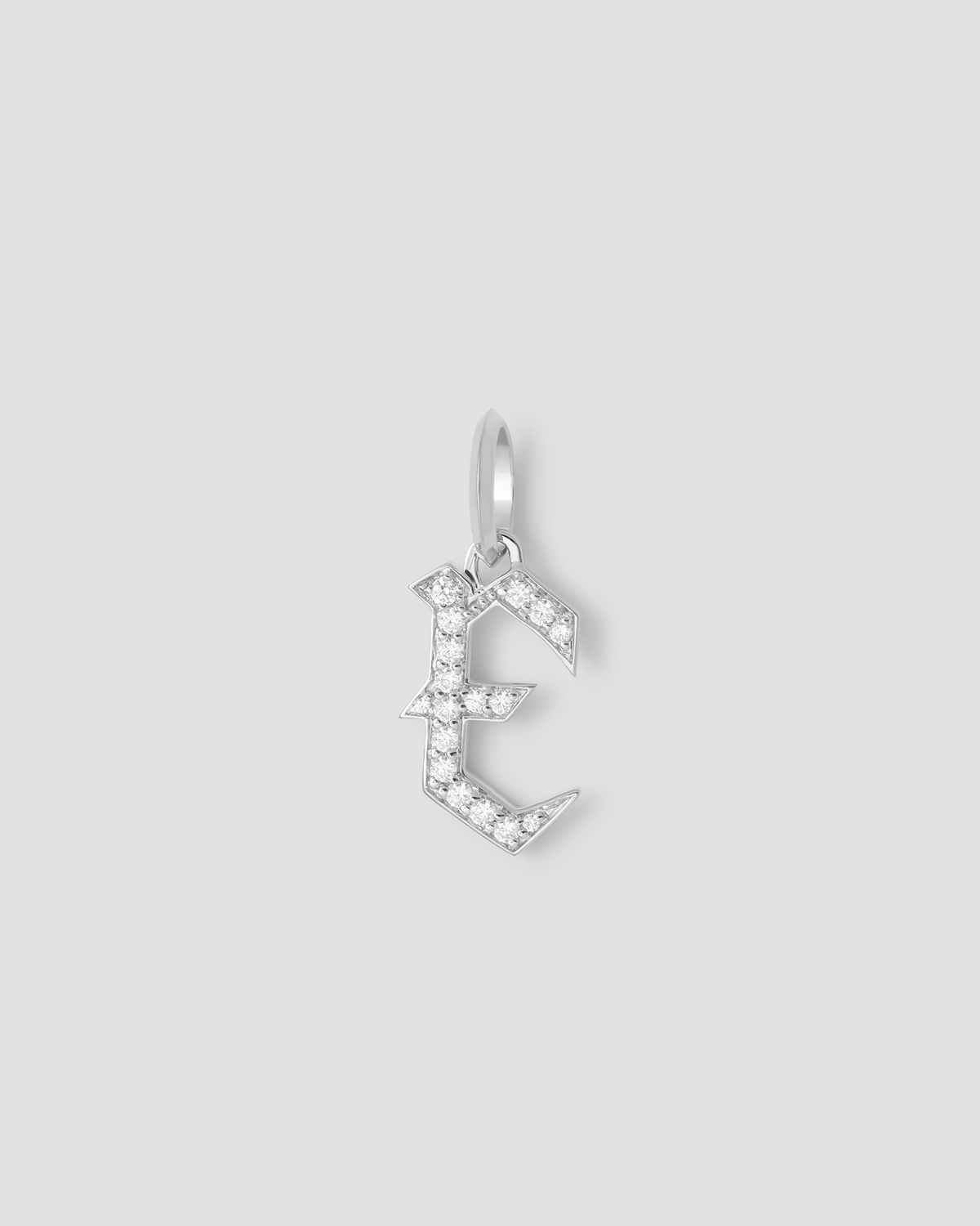 Capital Gothic Letter Charm with Pavé White Diamonds 18K gold charm - styled on model | necklace with charms