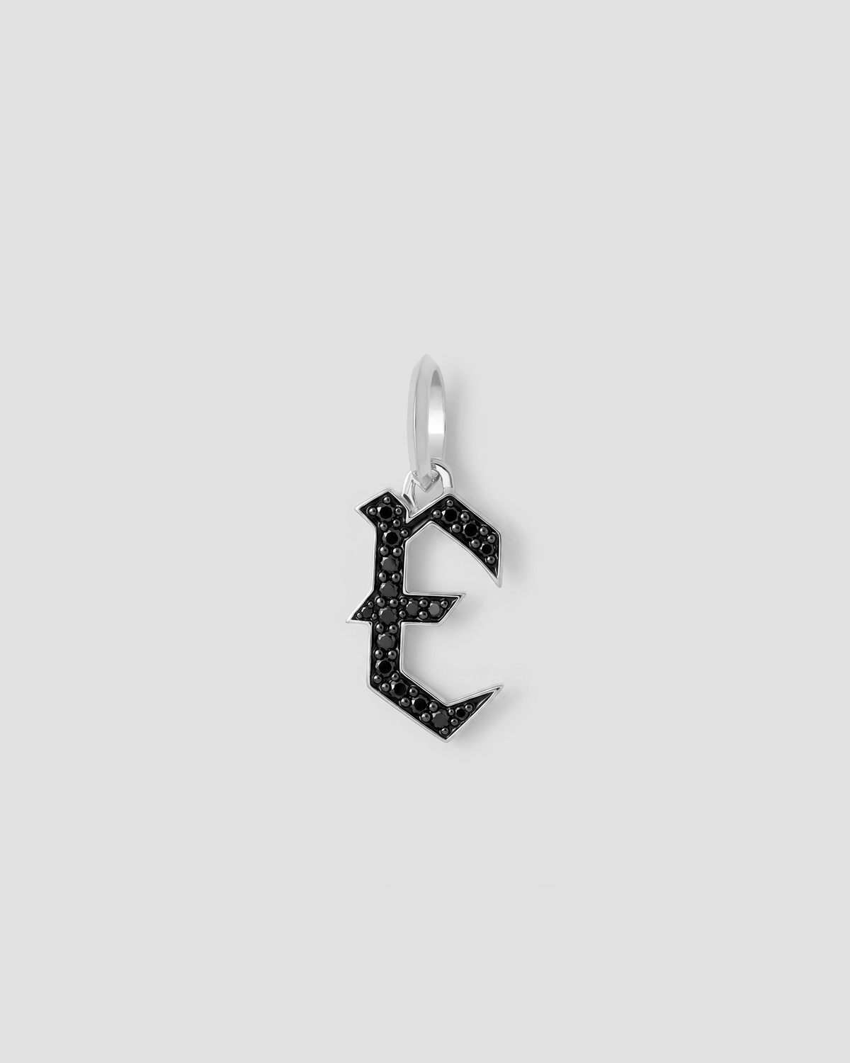 Capital Gothic Letter Charm with Pavé Black Diamonds