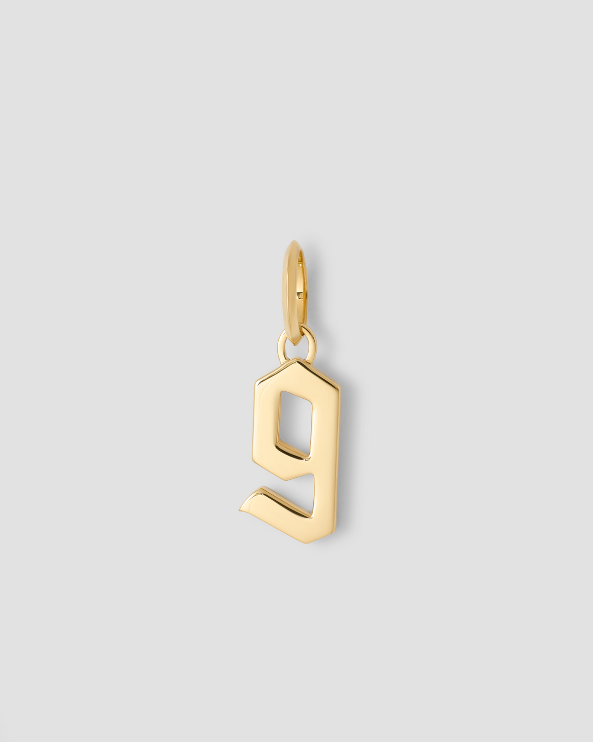 Lower Case Gothic Letter Charm in 14K Yellow Gold 14K gold charm - side view | charm necklaces