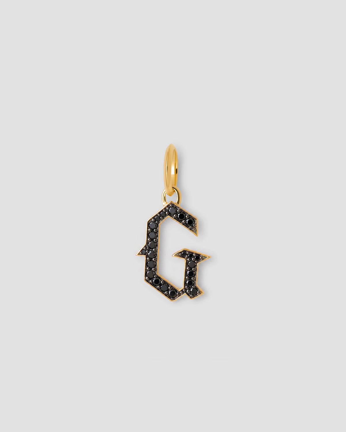 Capital Gothic Letter Charm with Pavé Black Diamonds
