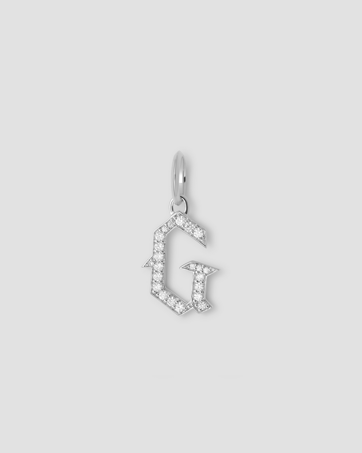 Capital Gothic Letter Charm with Pavé White Diamonds 18K gold charm - side view | necklace with charms